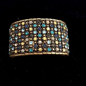 Vintage Monet Cuff Bracelet With Blue & Green Rhinestones- Excellent Condition